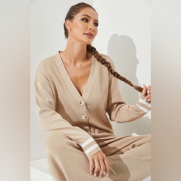 601. Knit Cardigan And Pant Set in Beige - Picture 4 of 4